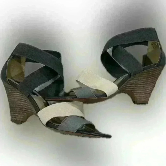 Steven by Steve Madden Camelya Gray Wedge elastic stretch straps size 10 - Picture 8 of 11